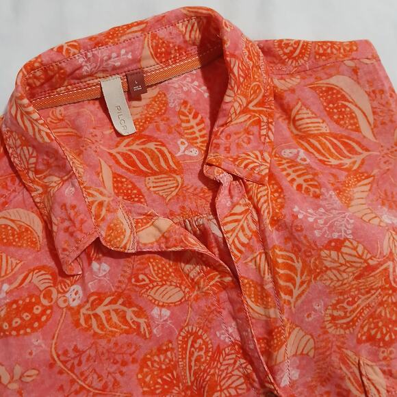 PILCRO Anthropologie Women's Large Tangerine Tropical Button-Up Blouse oversized - Picture 1 of 13